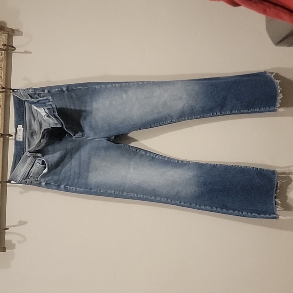 Raw hem high rise jeans